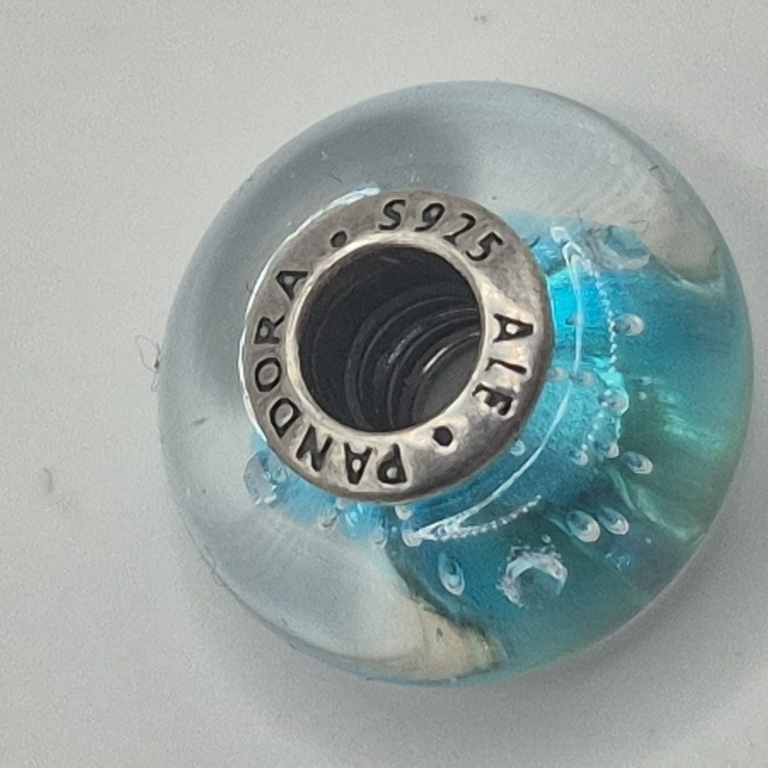Genuine Pandora Retired Blue Effervescent Murano Glass Bead #791618CZ ALE 925