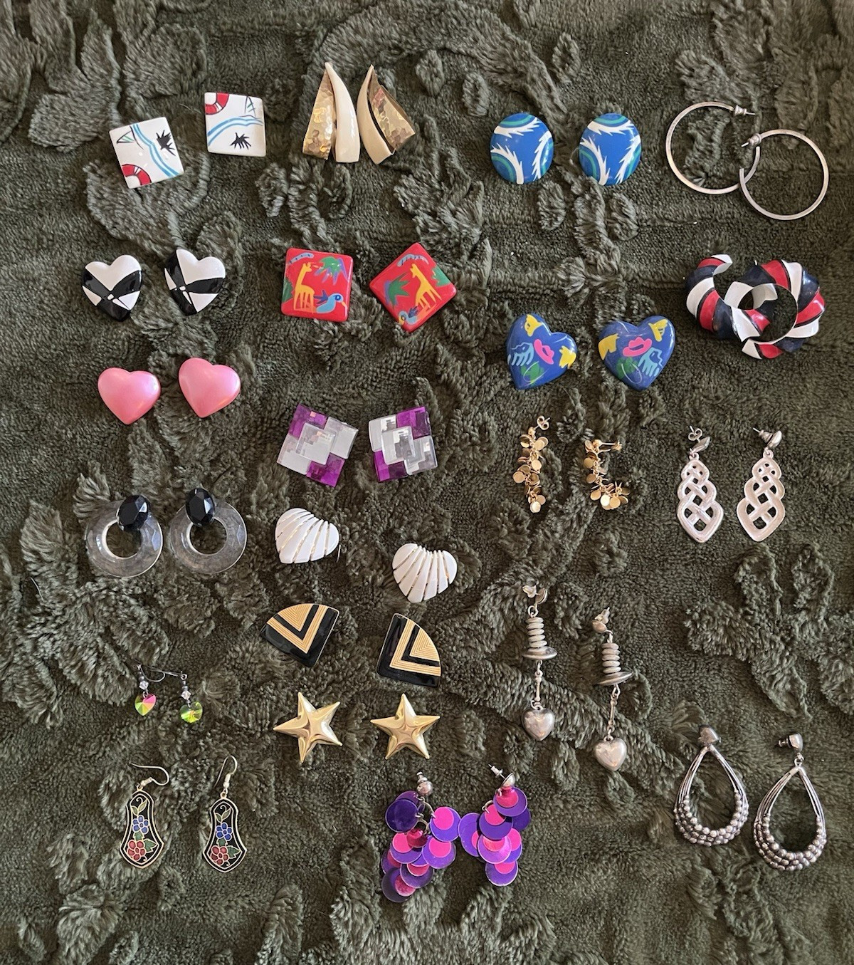 Large Lot of 21 Pairs Assorted Vintage & Costume Earrings – Mixed Styles, Color