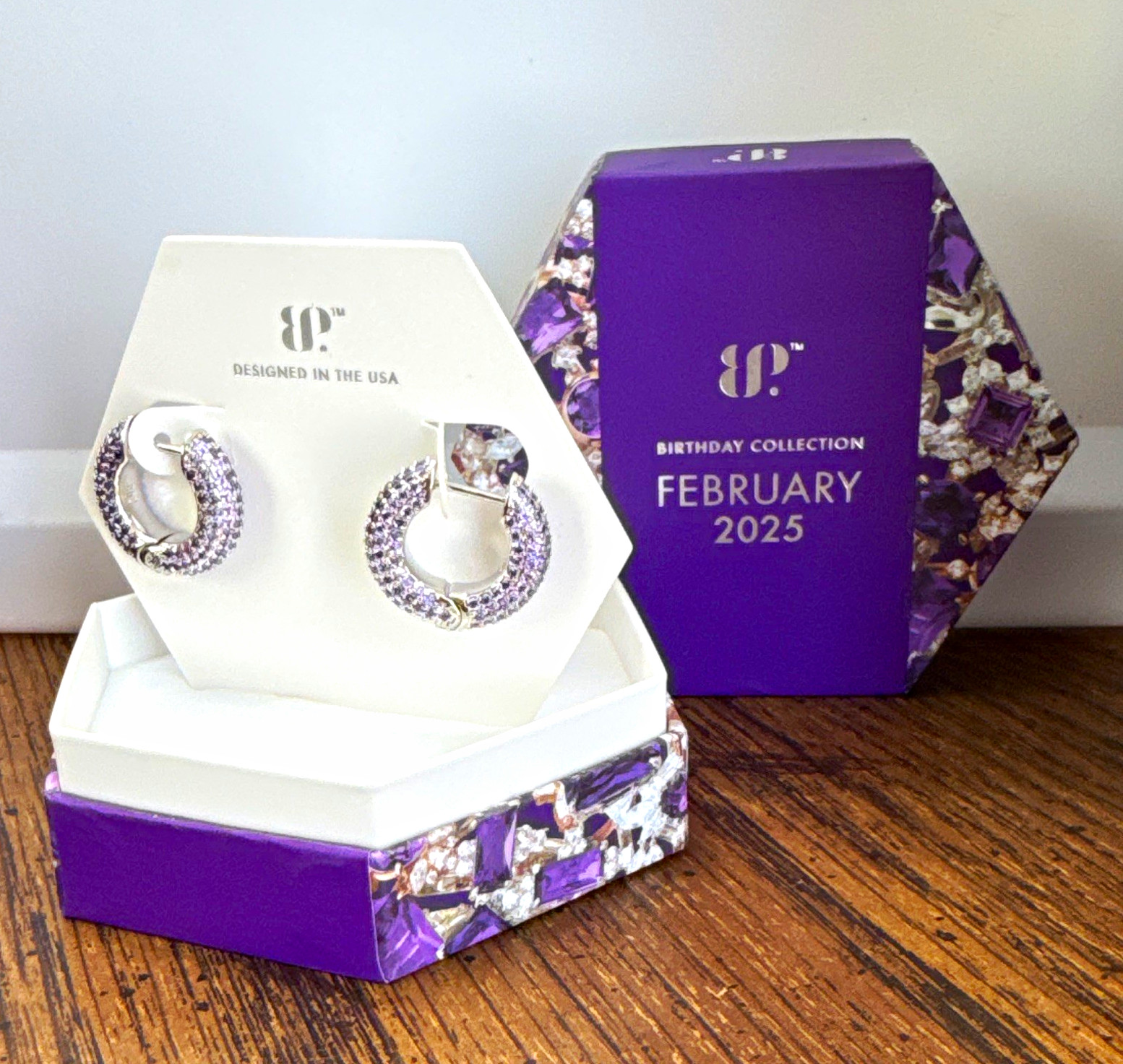 Bomb Party – Amethyst CZ Pavé Huggie – February 2025