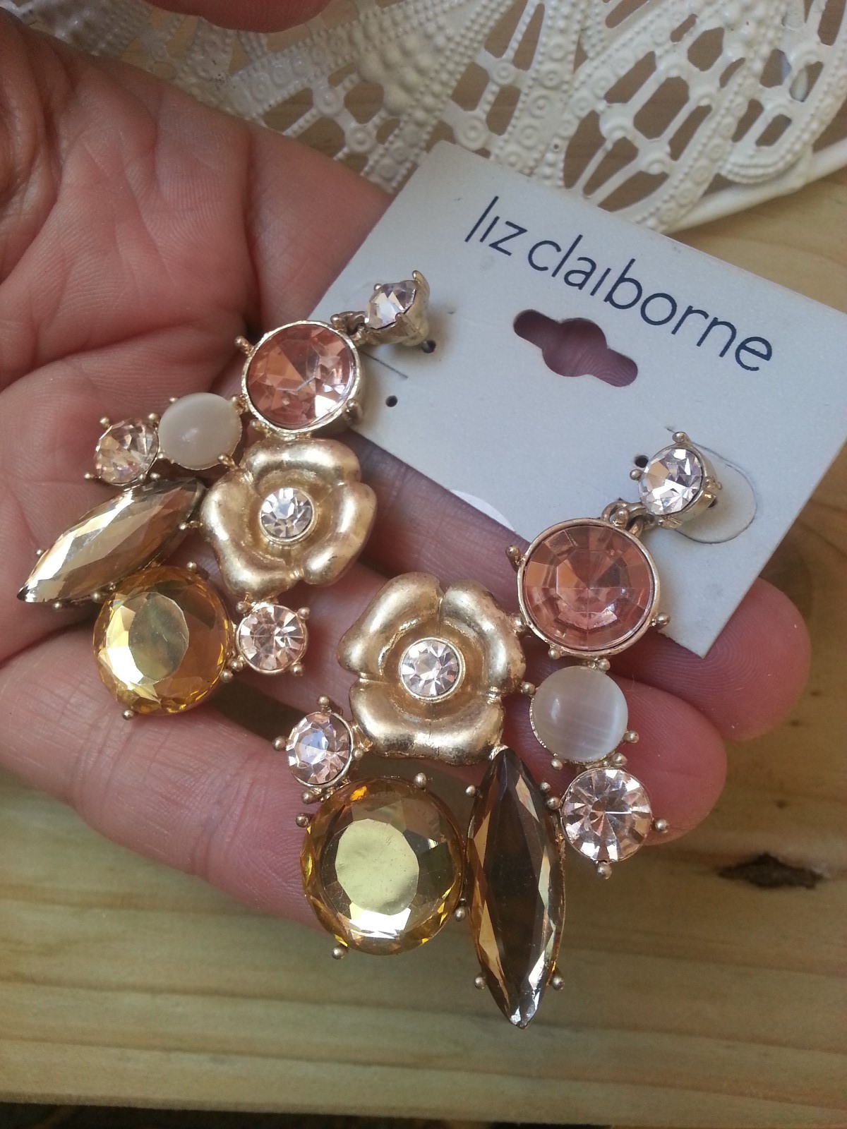 “Liz Claiborne” Gold Plated Multi-Coloured & Shape Stone Set Pierced Earrings
