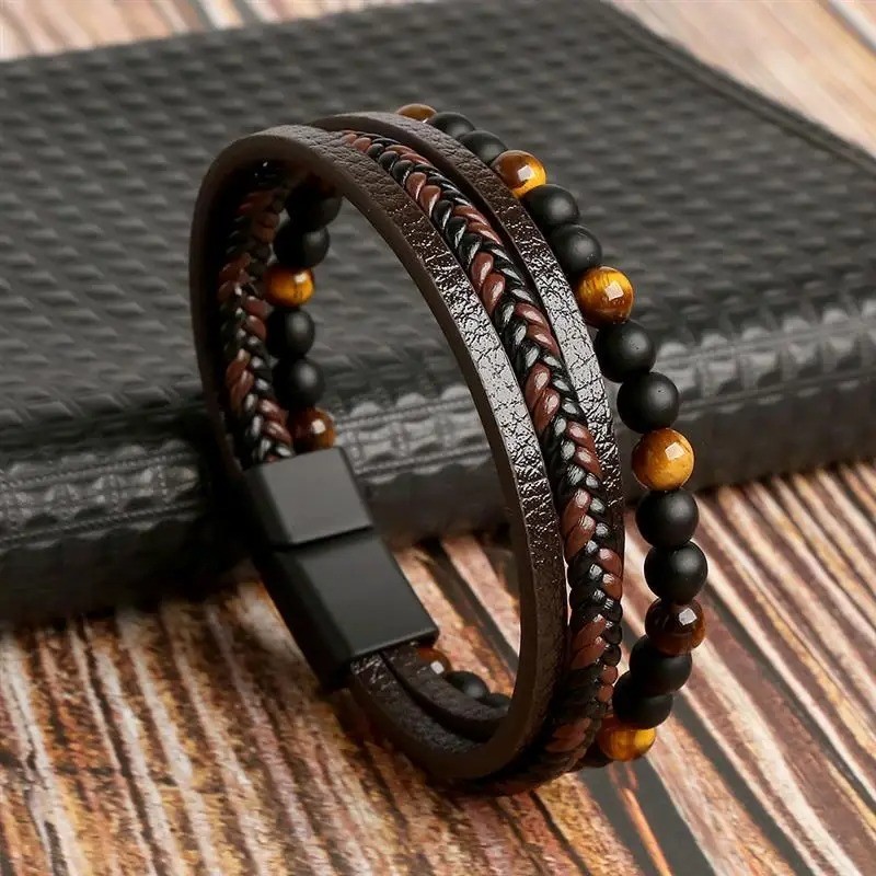 Pulsera Para Hombre Vintage De Cuero Brazalete Regalos Para Hombre Punk Style