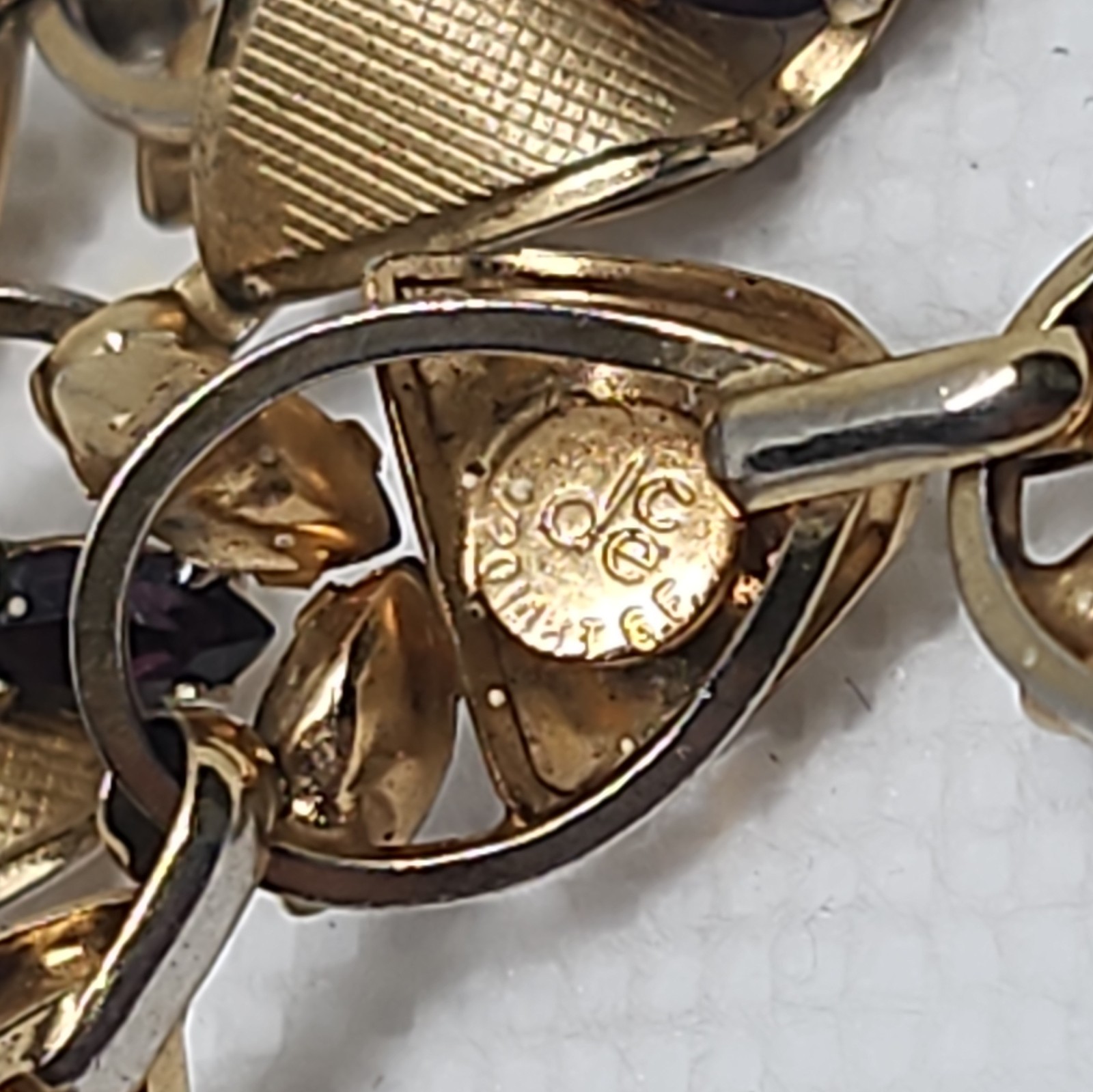 DCE 1/20 14KT Gold Filled Link Braclet W/ Amethyst Accents Lobster Clasp