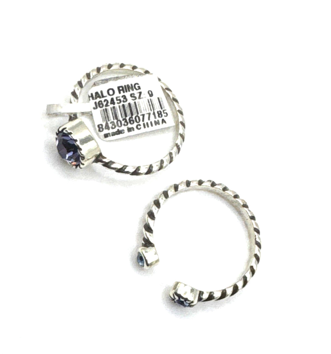 Brighton Halo Blue Purple Crystals Stackable Silver Ring Size 8/9-2 Rings