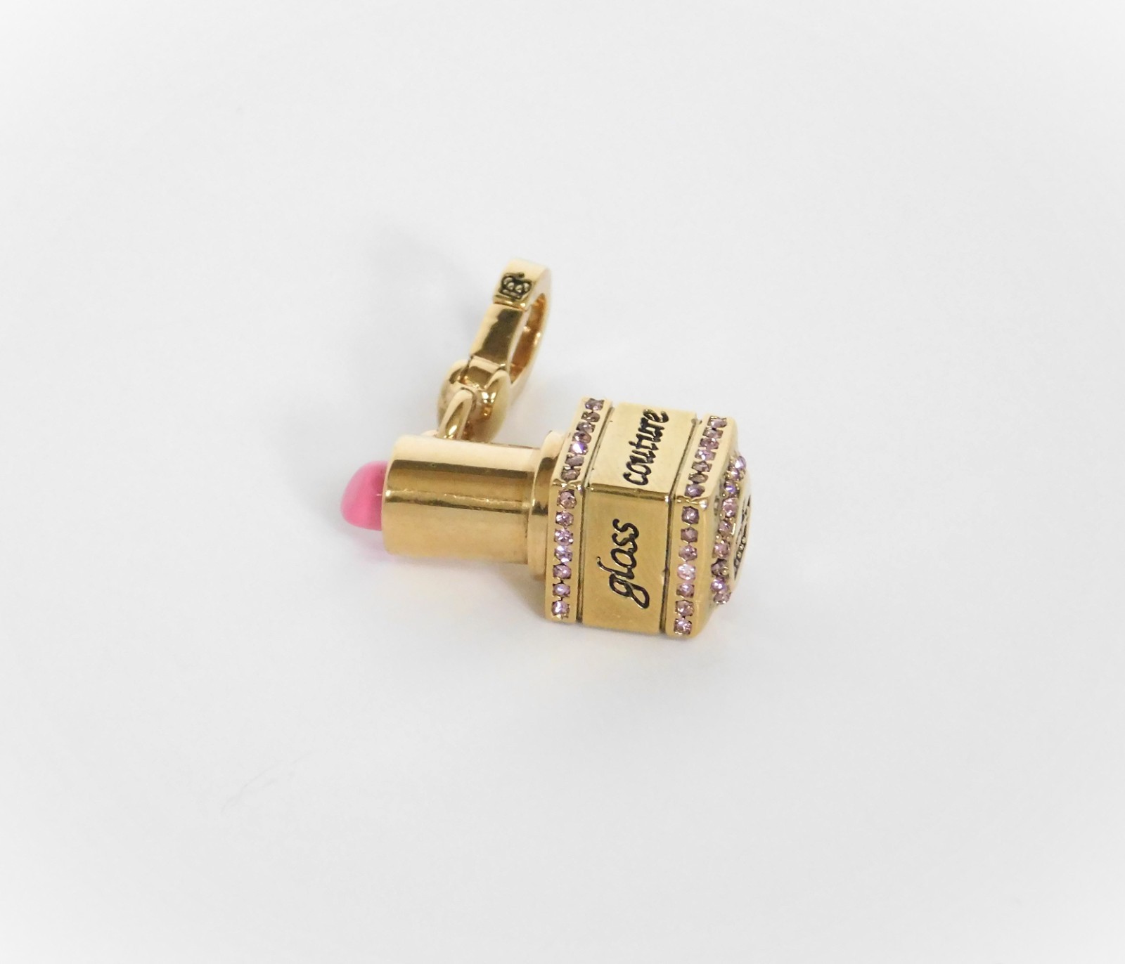 Juicy Couture 2006 Gold Plated Lipstick Charm Pink Crystals Accents YJRU0871