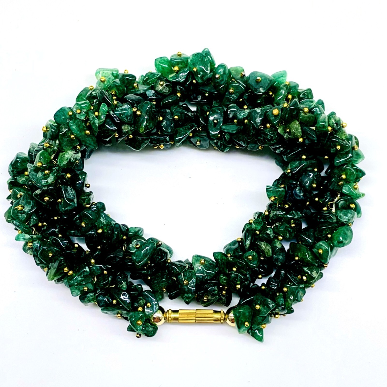18 Inch Natural Aventurine Quartz Rich Green Boutique Designer Beaded Necklace