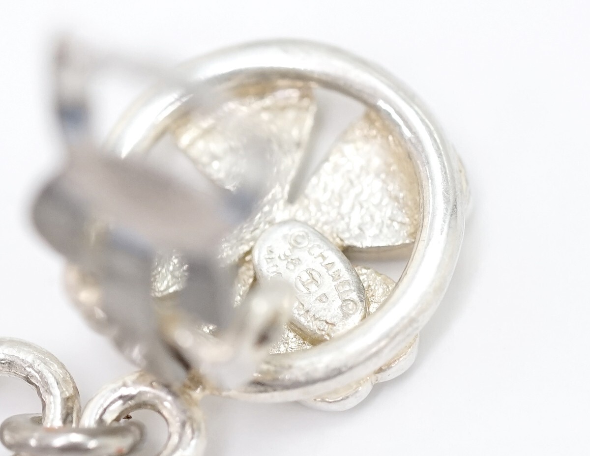 CHANEL CC Logos Clover Dangle Earrings Silver & Gold Tone 96P Auth w/Box b1077