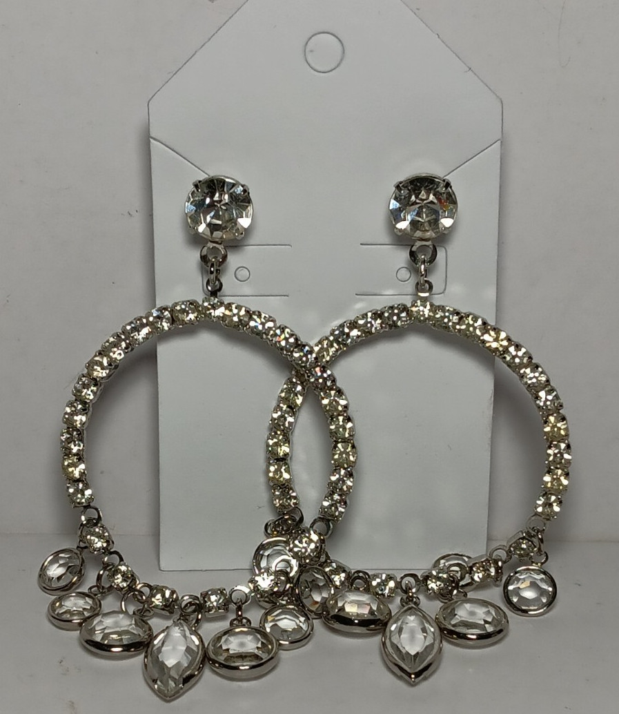 Pierced Earrings Clear Bezel Circle Hoop Dangle Drop Stud Dressy Wedding