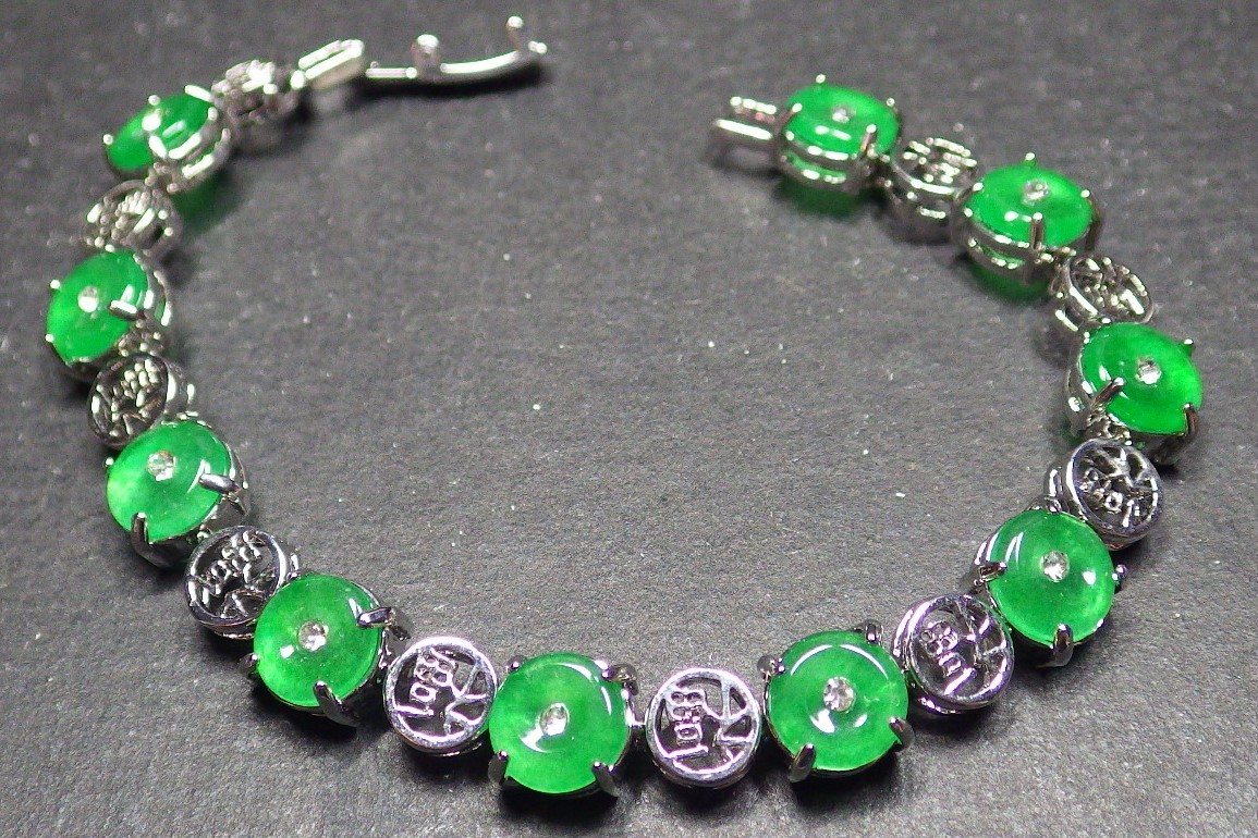 1 Pcs Gold Plate JADE *Fu* Circle Bangle Bracelet Diamond (Imitation) 310359
