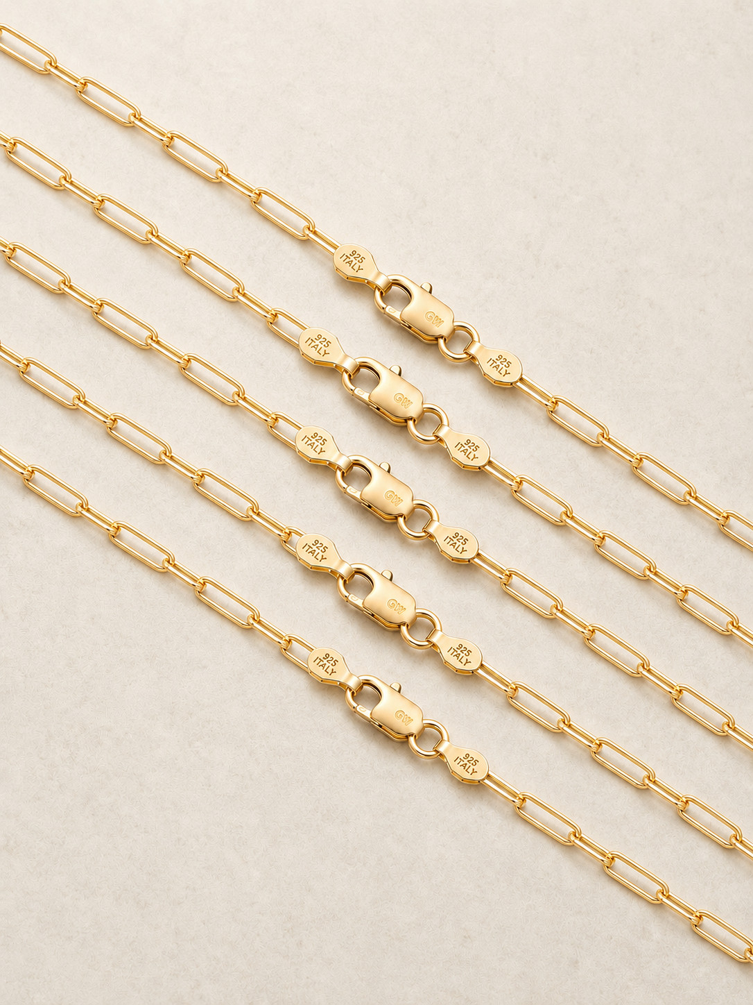 14K Gold Plated 925 Solid 2.5mm Paperclip Necklace Chain Link Italy