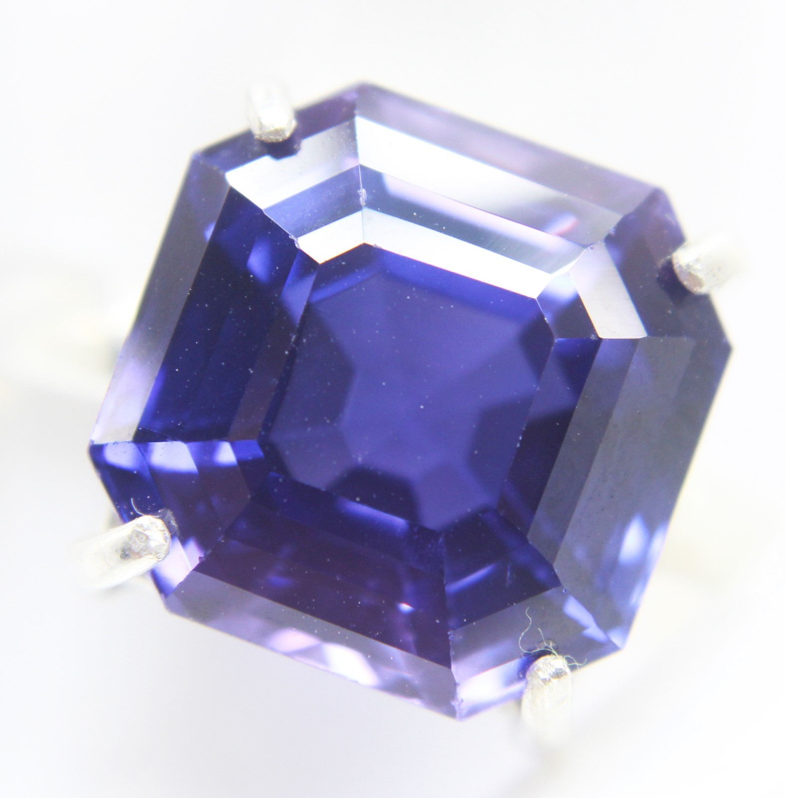 10+ Ct Natural Purple Blue Sapphire Asscher Cut Silver 925 Ring Gift For Her
