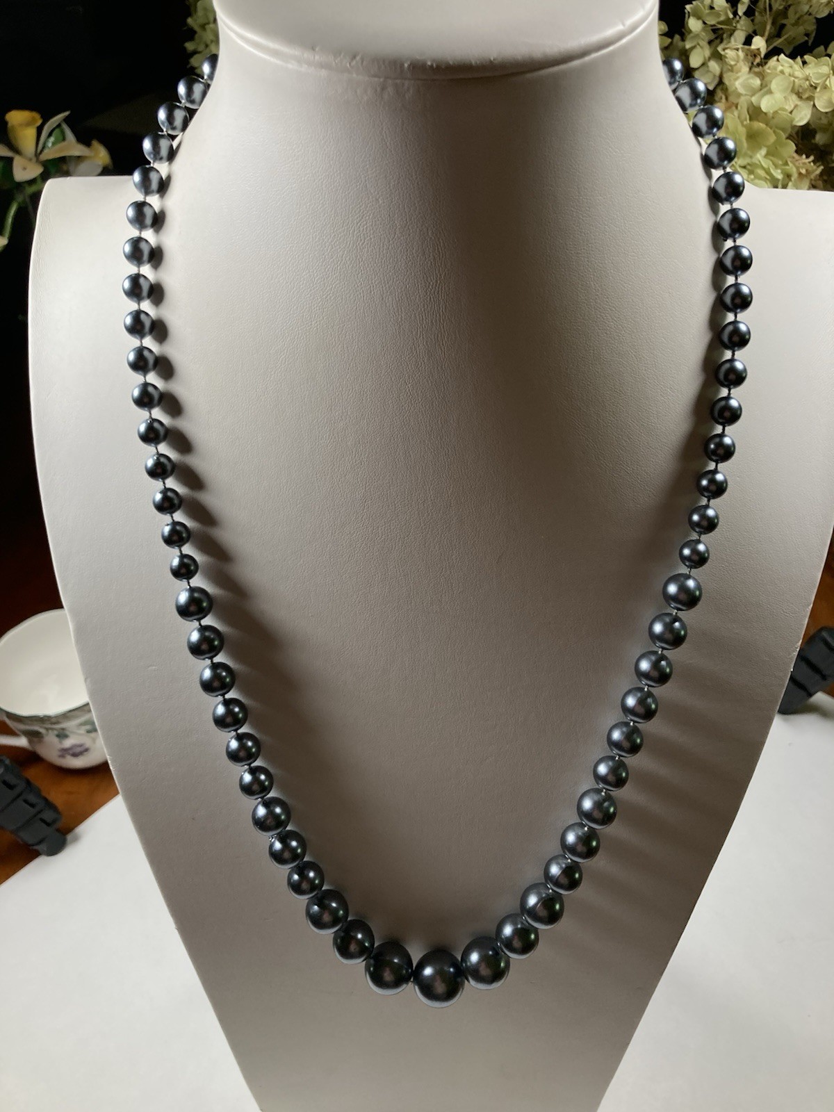 Gray Simulated Pearl Beaded Necklace Round Plastic Ball/Bead Chain 28 inch