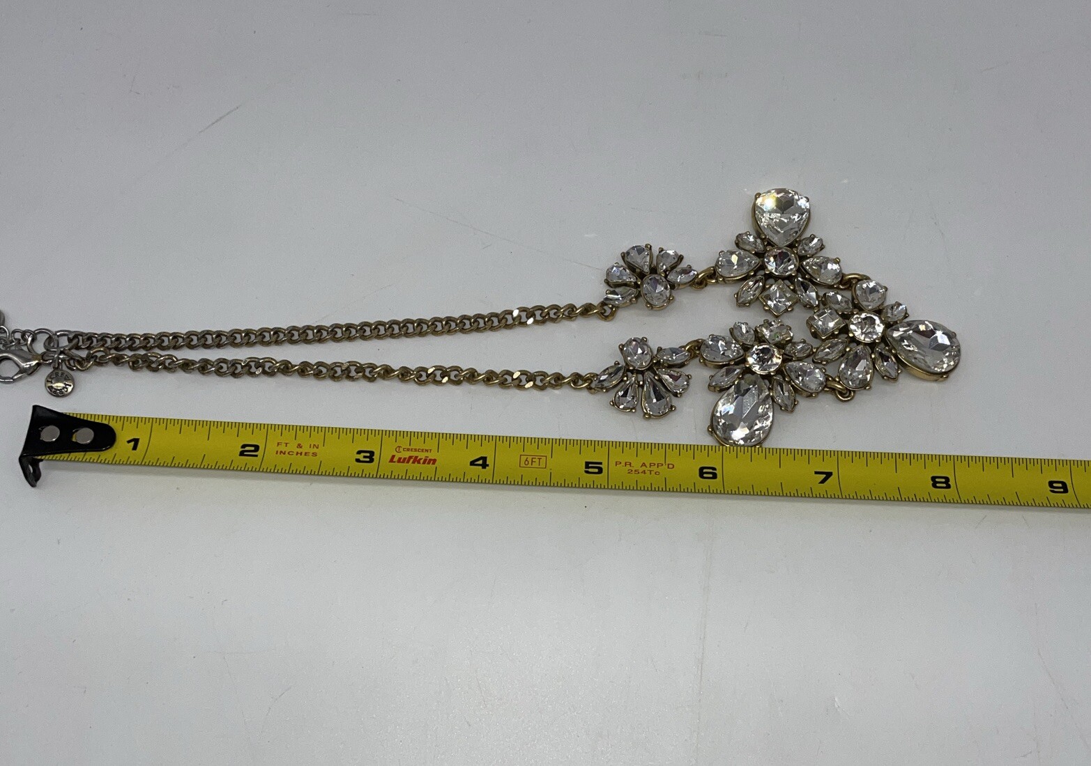J Crew Necklace Bling Statement Goldtone Clear Rhinestone 16” W/3” Extender