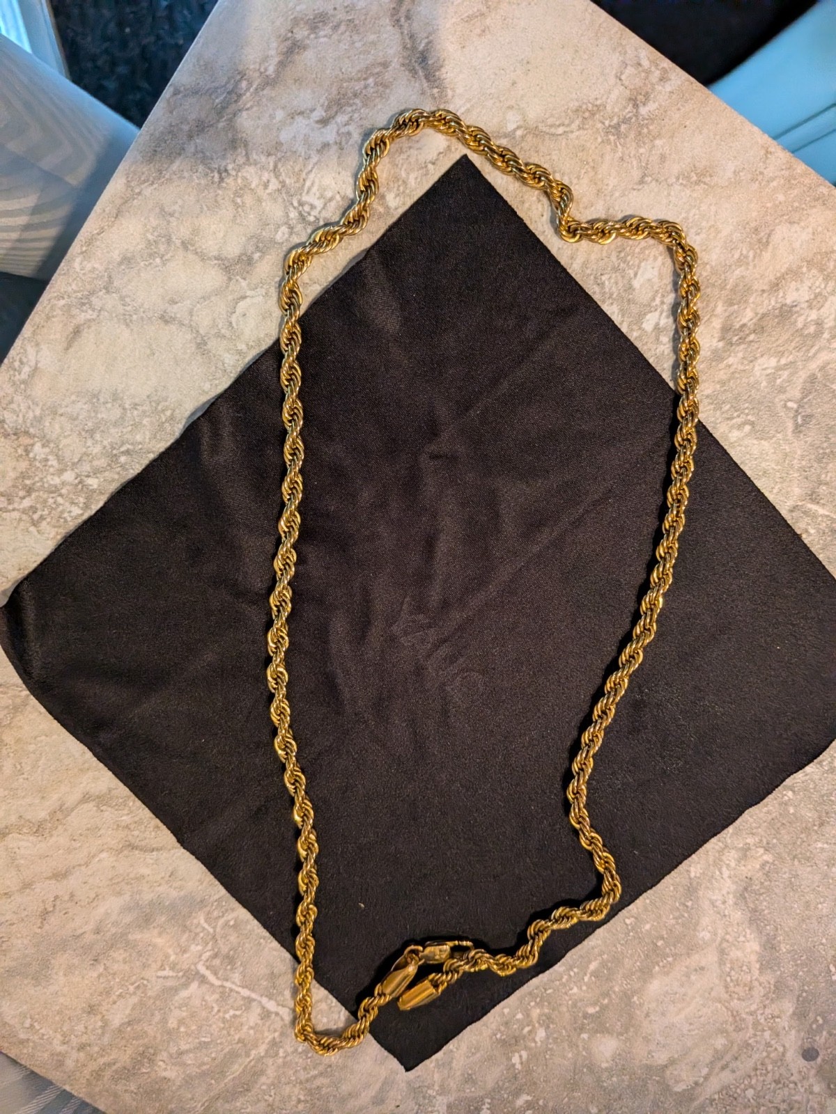 Gold Plated rope chain necklace features a sturdy lobster claw clasp, commo