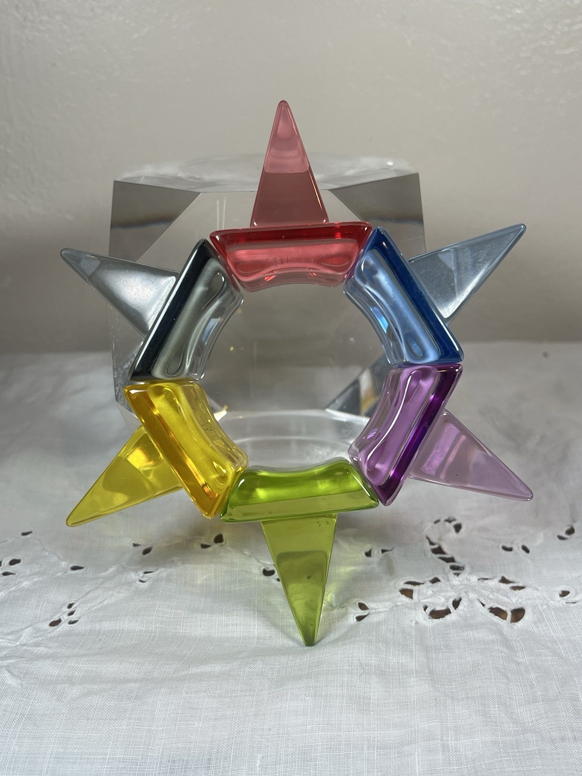SOBRAL LAGERFELD Signed Rainbow Transparent Spike Cone HUGE Lucite Bracelet