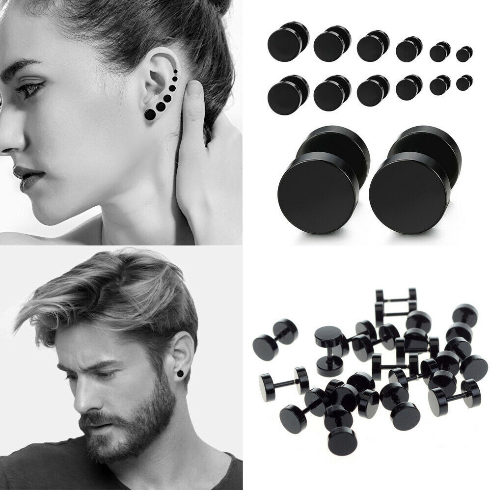 1/2Pair Punk Stud Earring Faux Gauges Ear Tunnel Stainless Steel Earrings Unisex