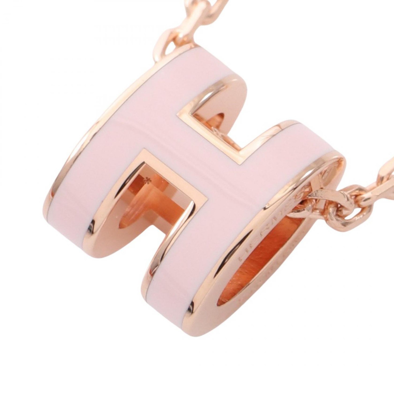 HERMES MINI POP H Pendant Necklace Gold Plated Pink Used Women
