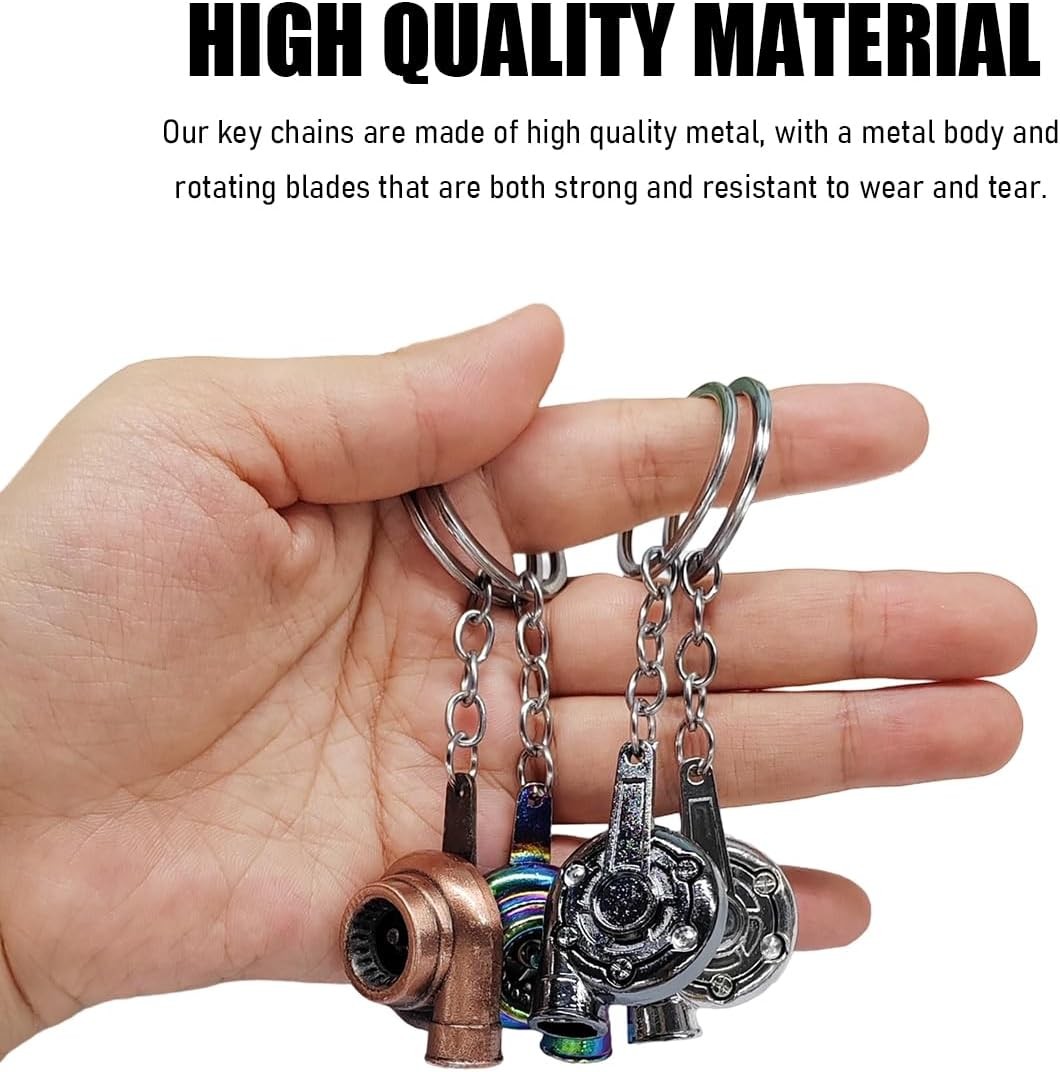 Turbo Keychain, Creative Metal Spinning Turbocharger Key Fob Ring Color: Black