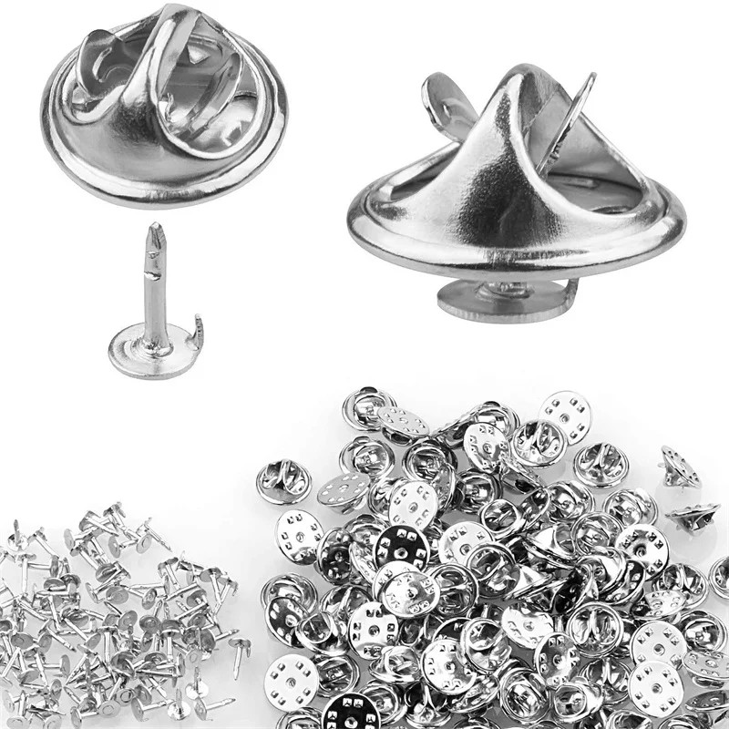 100pc Metal Locking Pin Back Brooch Badge Holder Lapel Base For DIY Jewelry