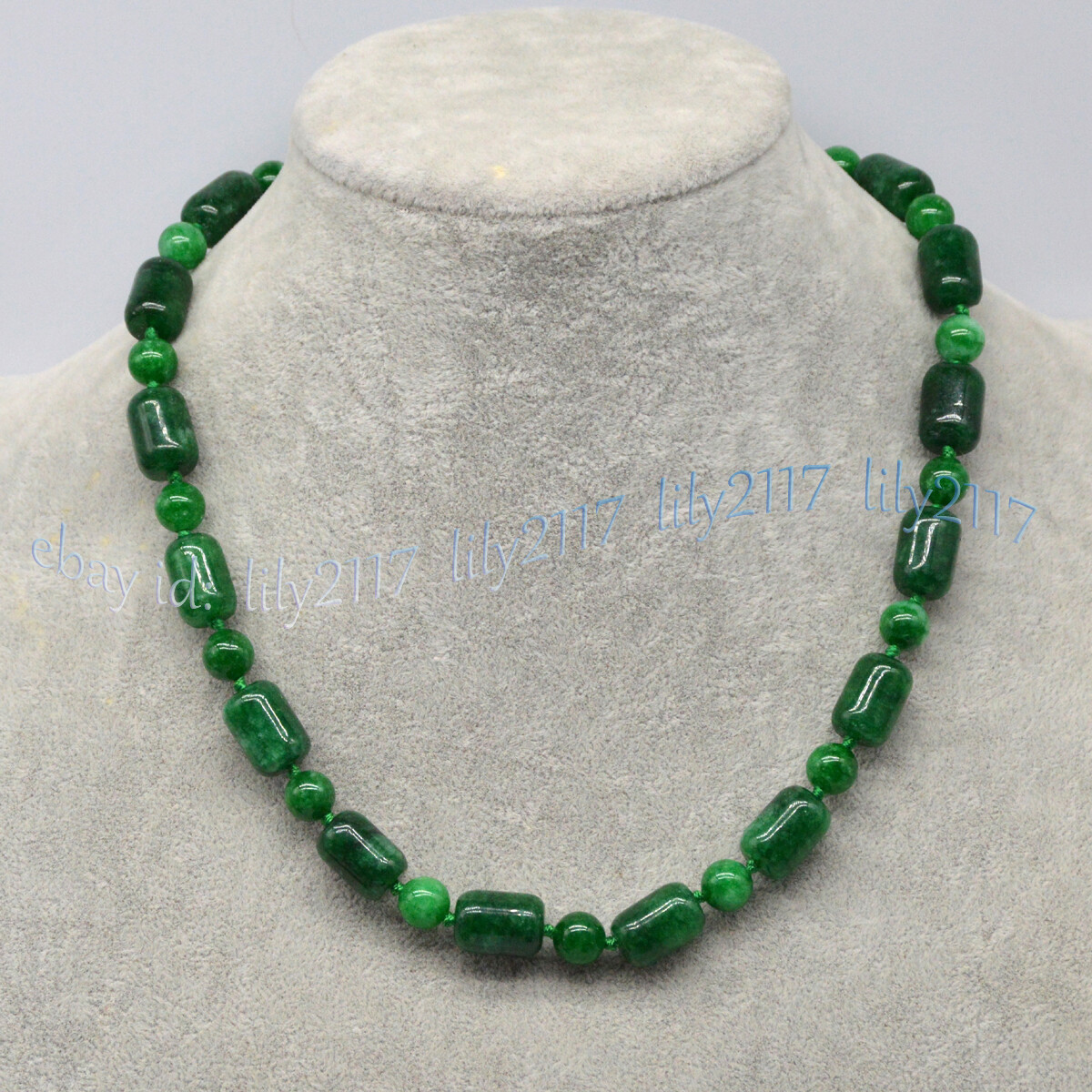 10x14mm Cylinder 8mm Round Natural Green Jade Gemstone Beads Necklace 16-36”
