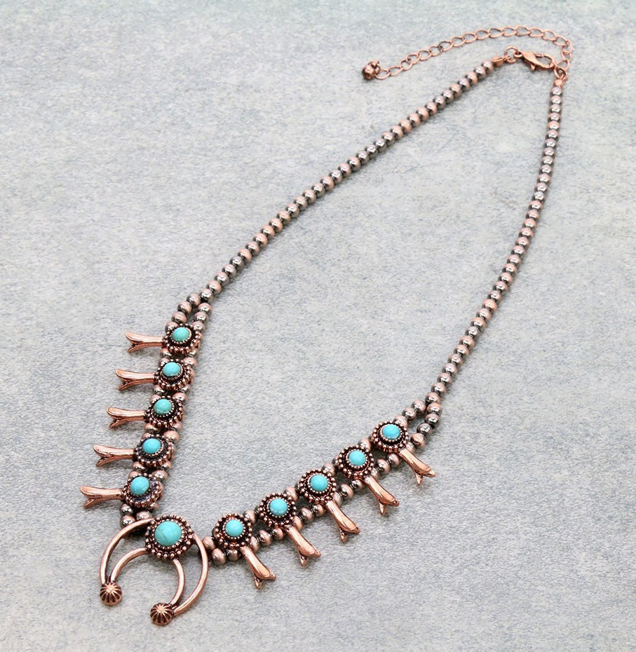 Turquoise Blue Round Stone Bezel Charm Pendant Necklace Copper Tone Adj Lobster