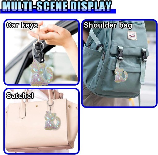 Sparkly Kitty Sequin Car Keychain, Cute Glitter Cat Keyring Holde Color: White