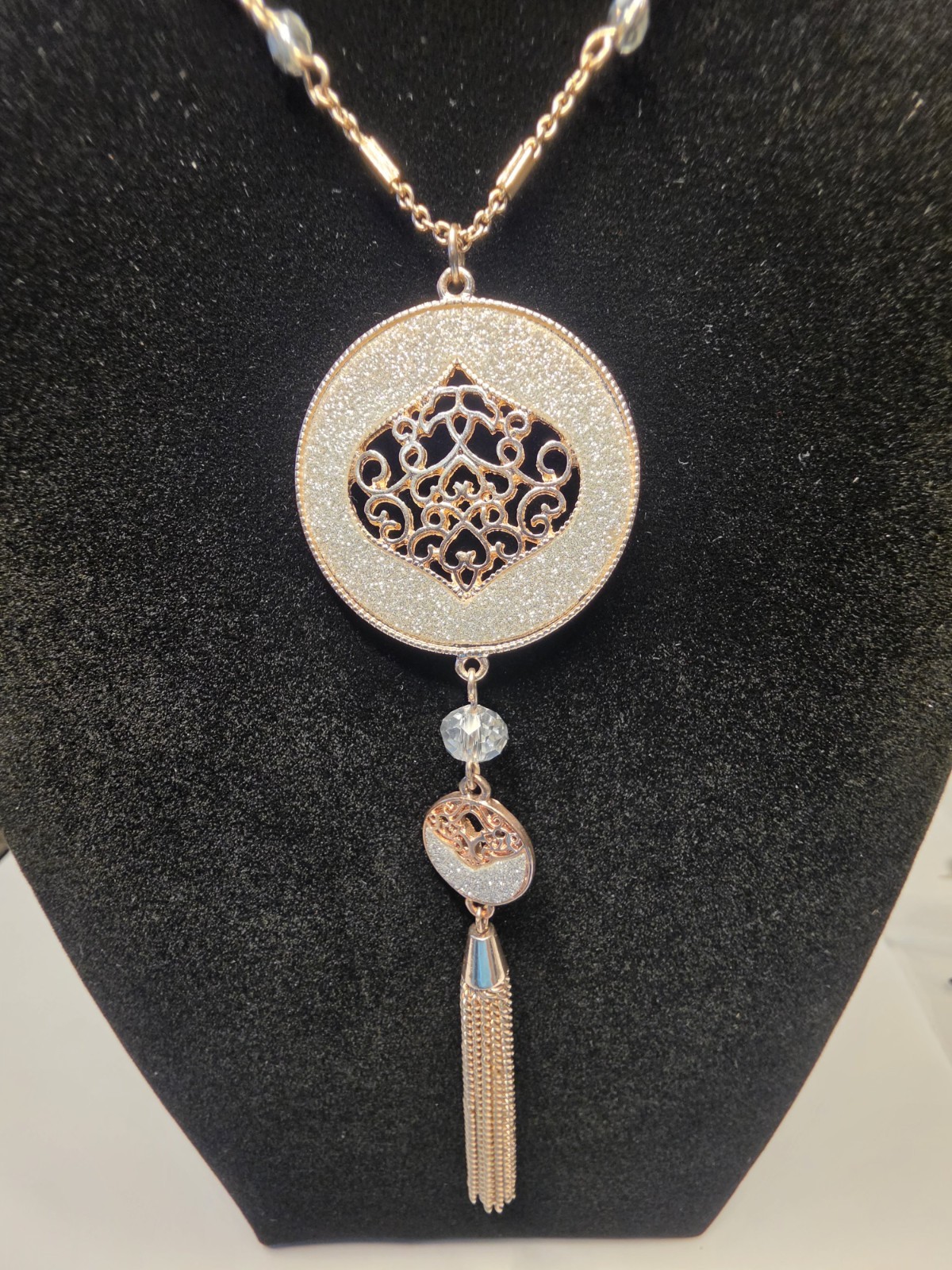 Charming Charlie Gold Tone Tasseled Pendant Necklace Chain 38″