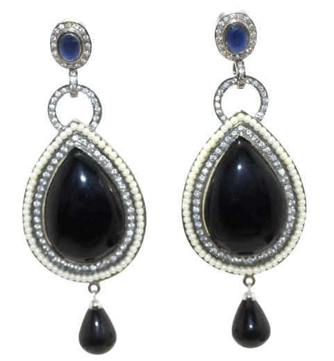 Dangle Earrings Alloy Steel Cubic Zirconia & Onyx Stone Women Wedding