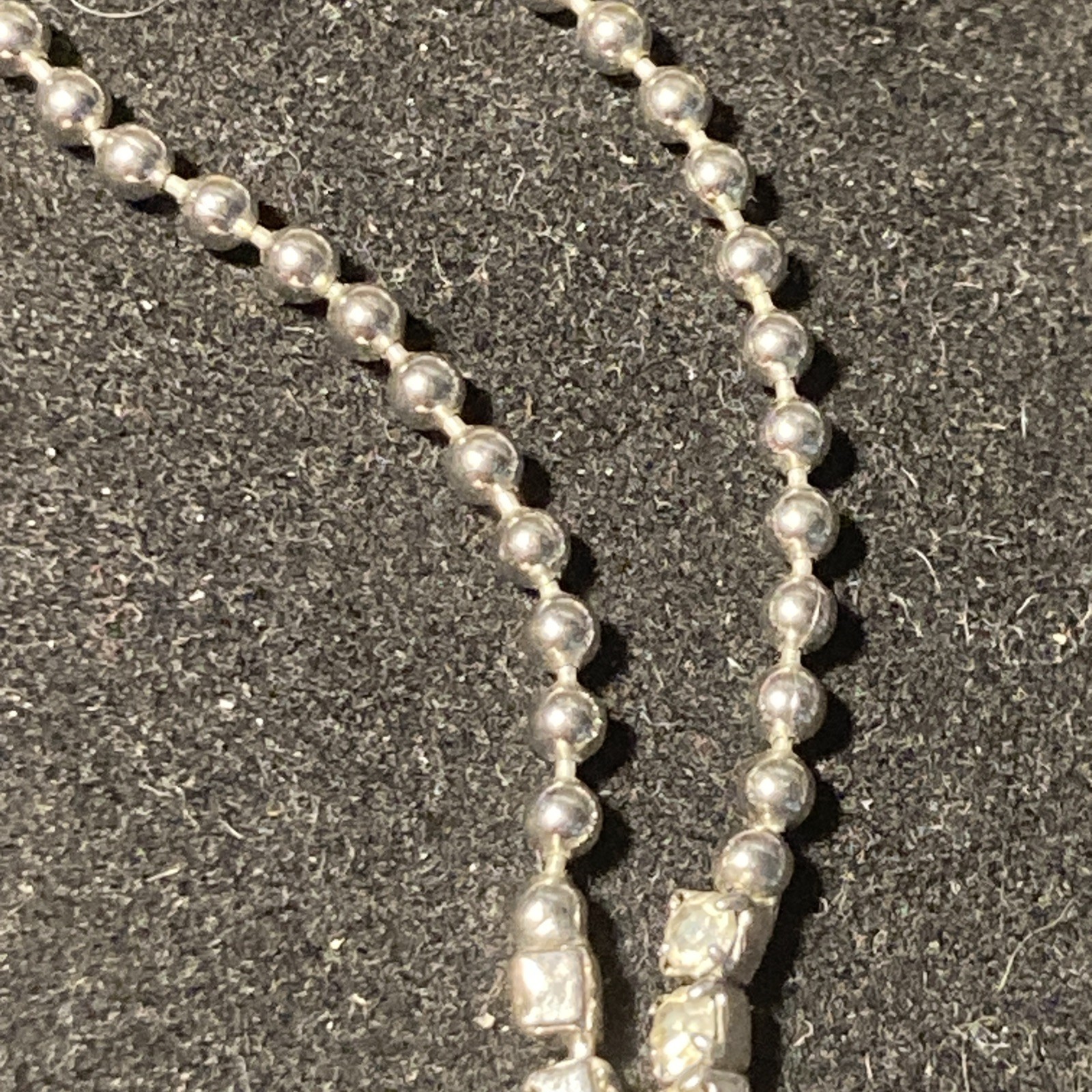 Clear Rhinestone Disco Ball Globe Orb Pendant Necklace Choker 18″ book chain Vtg