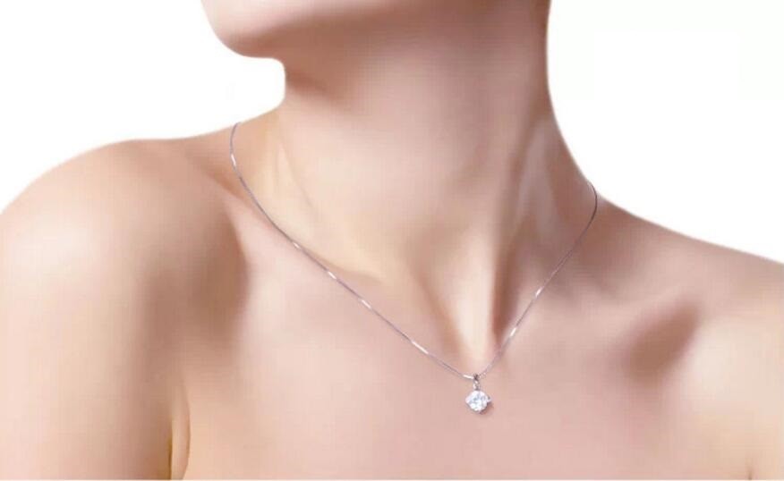 Silver White Gold GP Pave 1.0 Cts Cubic Zirconia Pendant Chain Necklace