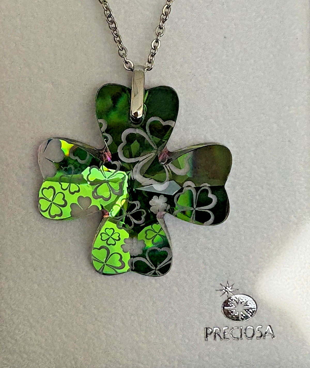 Clover Crystal Pendant Necklace- Vitrail Green Preciosa Bohemian Crystal