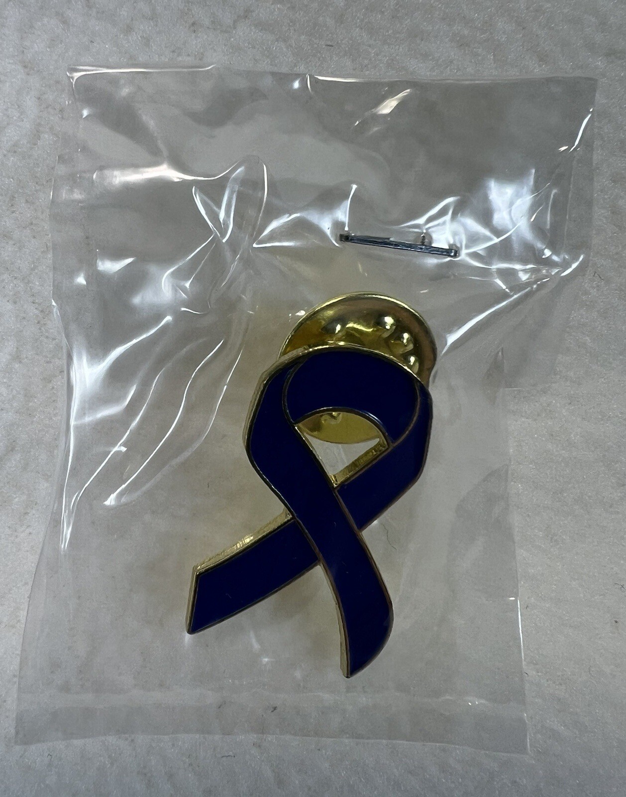 Vintage 1990s 1″ x 3/4″ Navy Blue Awareness Ribbon Enamel Lapel Pin Gold Metal