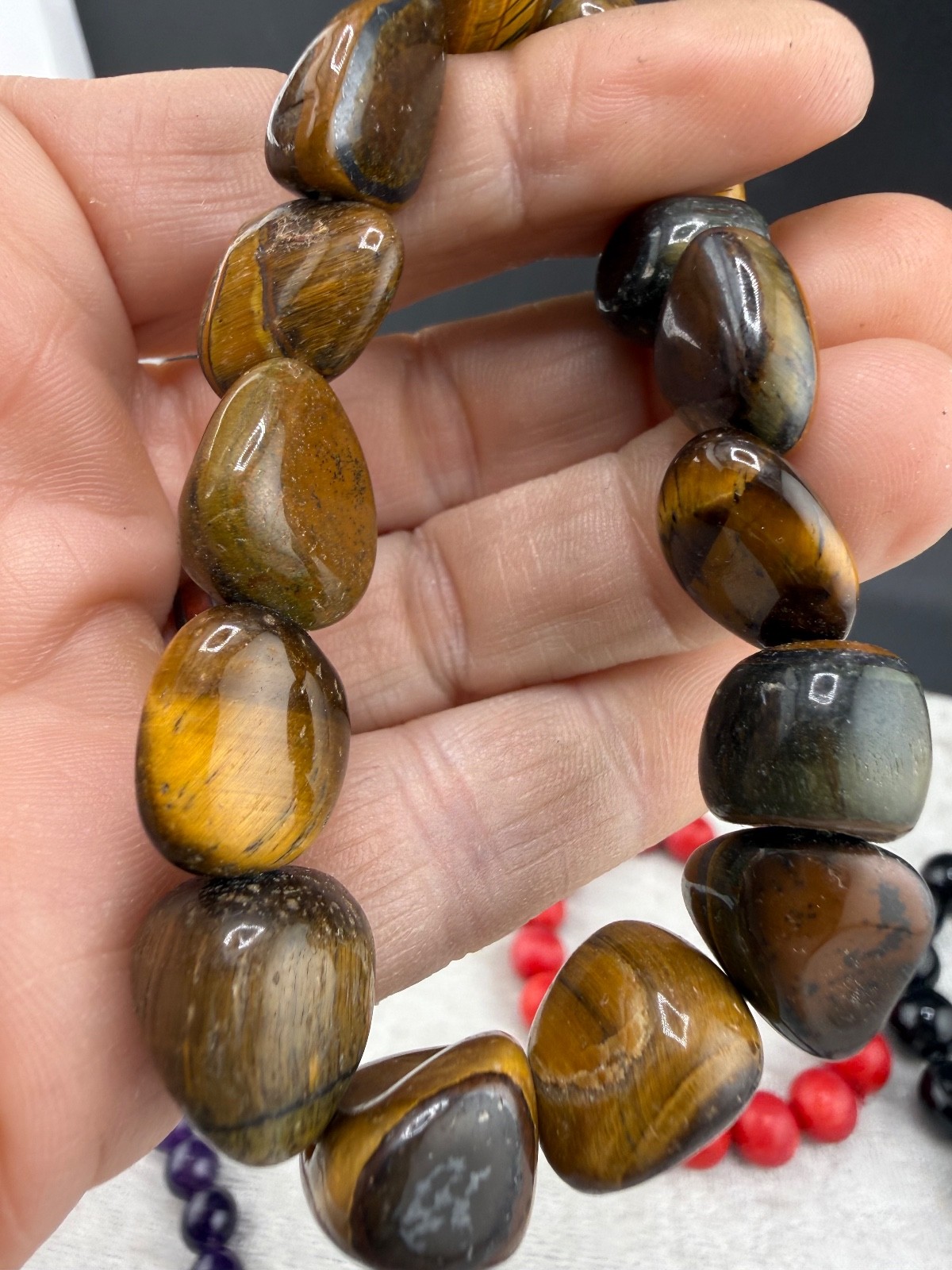 Polished Stone Bracelet Lot 7” 6” 7” 6.5” 8.5”