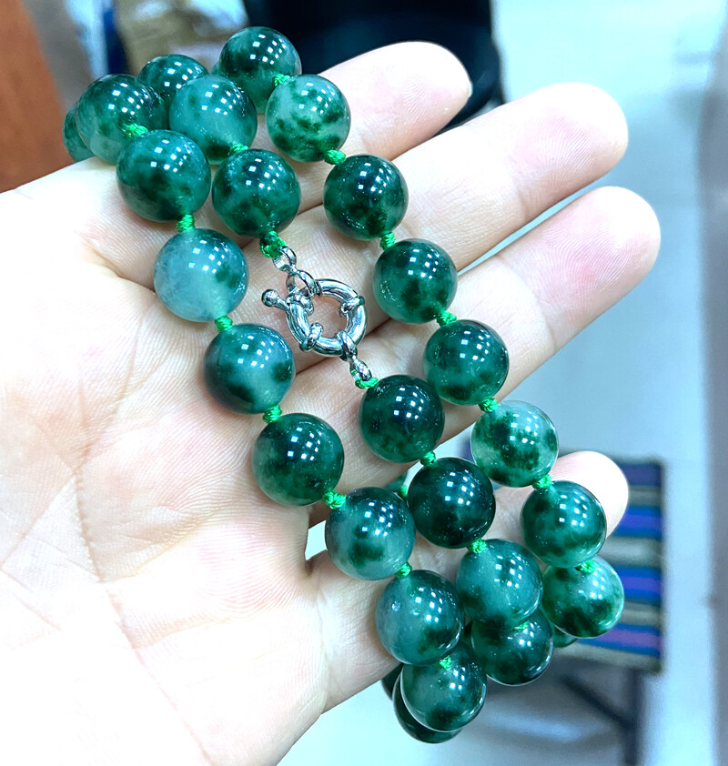 NEW 12mm Green Multicolor Emerald Round Jewelry Necklace 18-50“