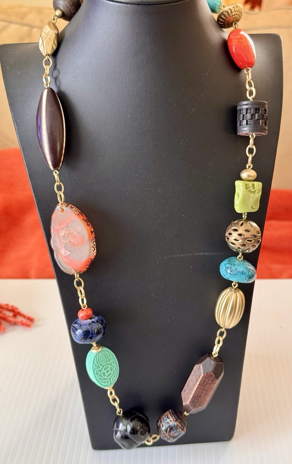 Chico’s Chunky Boho Varied Bead Chain Necklace Multicolored Western Tribal 36″