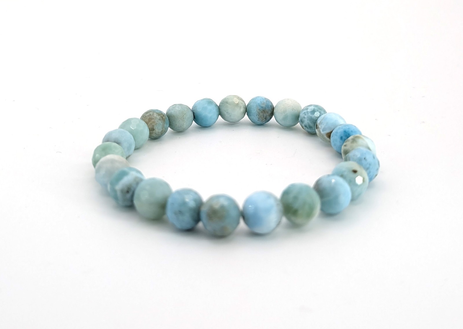 Blue Larimar Bracelet Faceted Round 8mm 7.5″ Length
