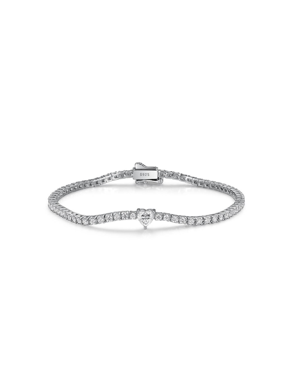 Heart Cut Solitaire Tennis Bracelet Silver Tone Crystal Dainty Bracelet Women