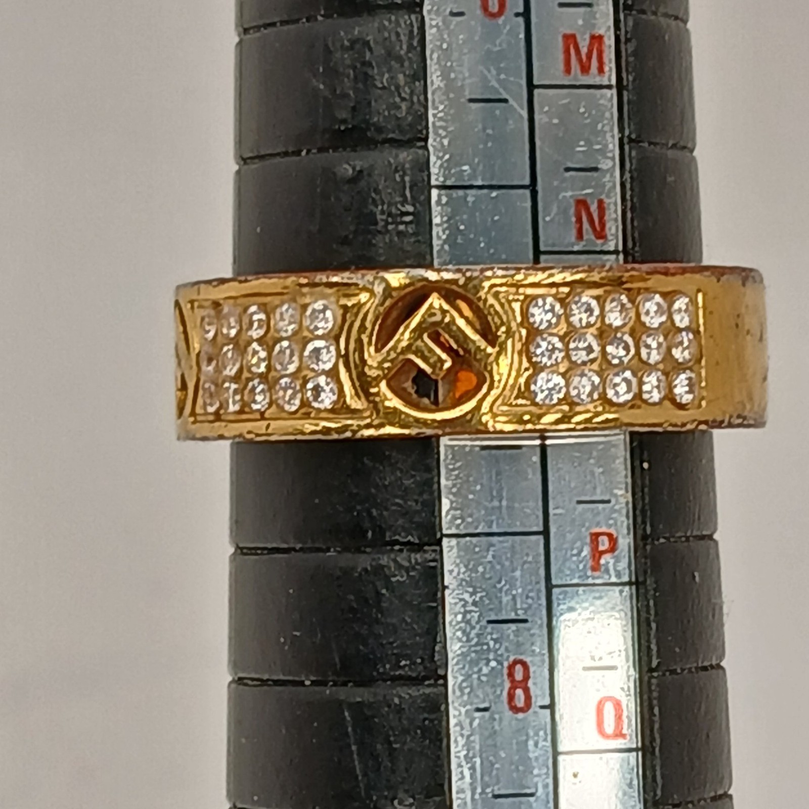 Fendi Designer Ring Gold Plated Size O Crystal Italian Authentic Preloved