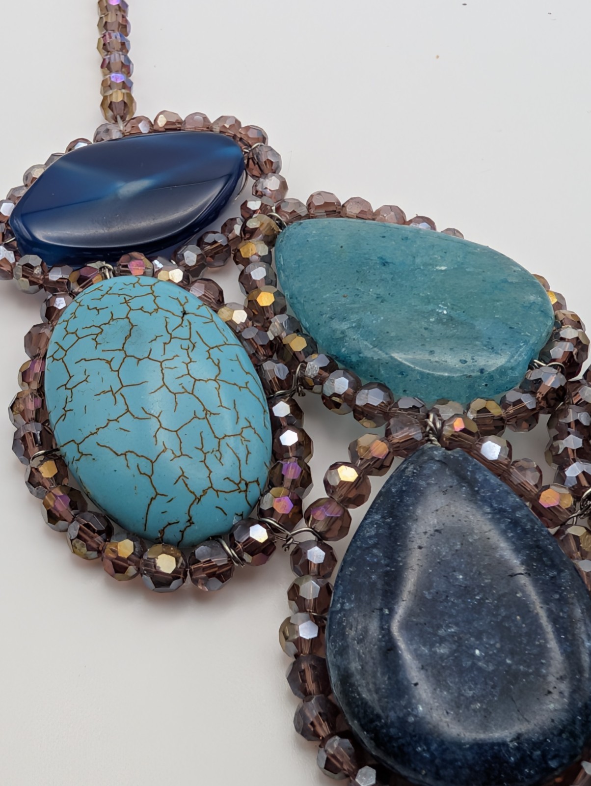 Chunky Blue Statement Necklace Beaded Multi-Stone Bib Style Fashion Jewelry