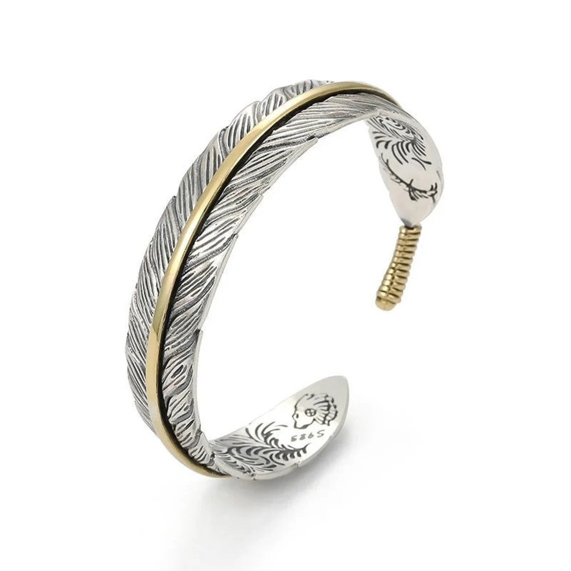 1-2× Men’s Silver Feather Adjustable Bangle Cuff Bracelet Fashion Retro Jewelry