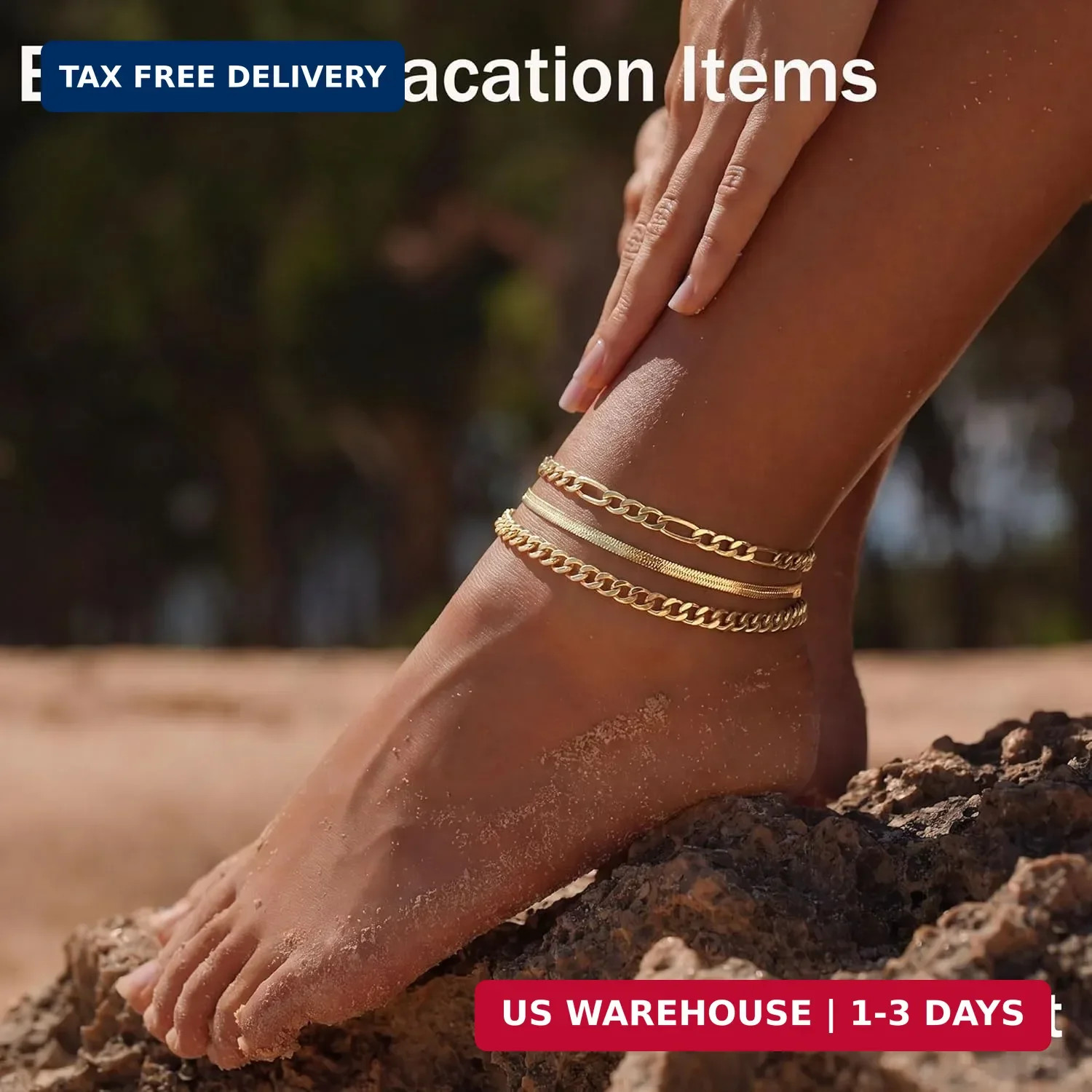 DEARMAY 14K Gold Plated Ankle Bracelets Set for Women Waterproof, Anklets for Wo