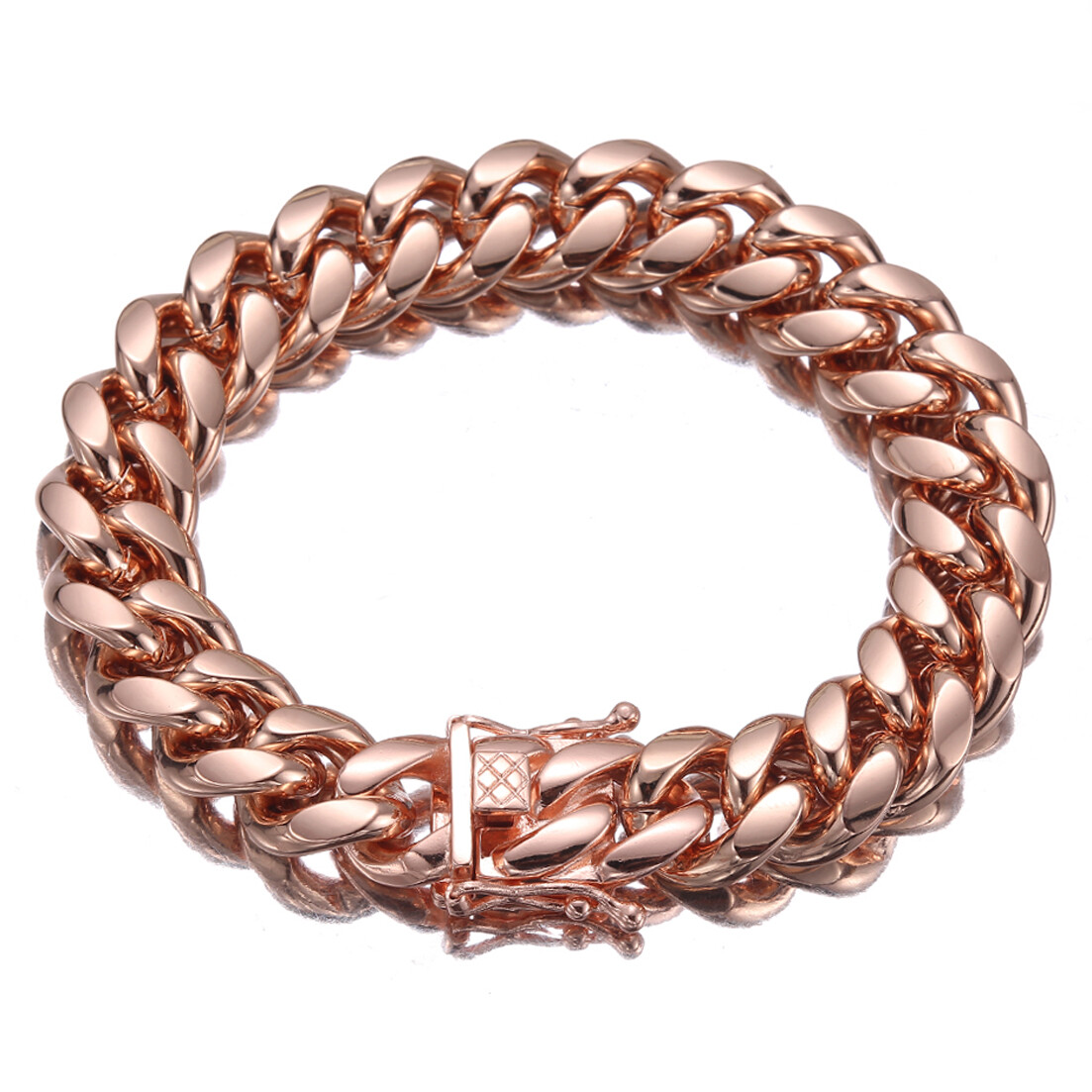 10mm/14mm Rose Gold Miami Cuban Link Chain Bracelet Bangle for Men Women 7-11in