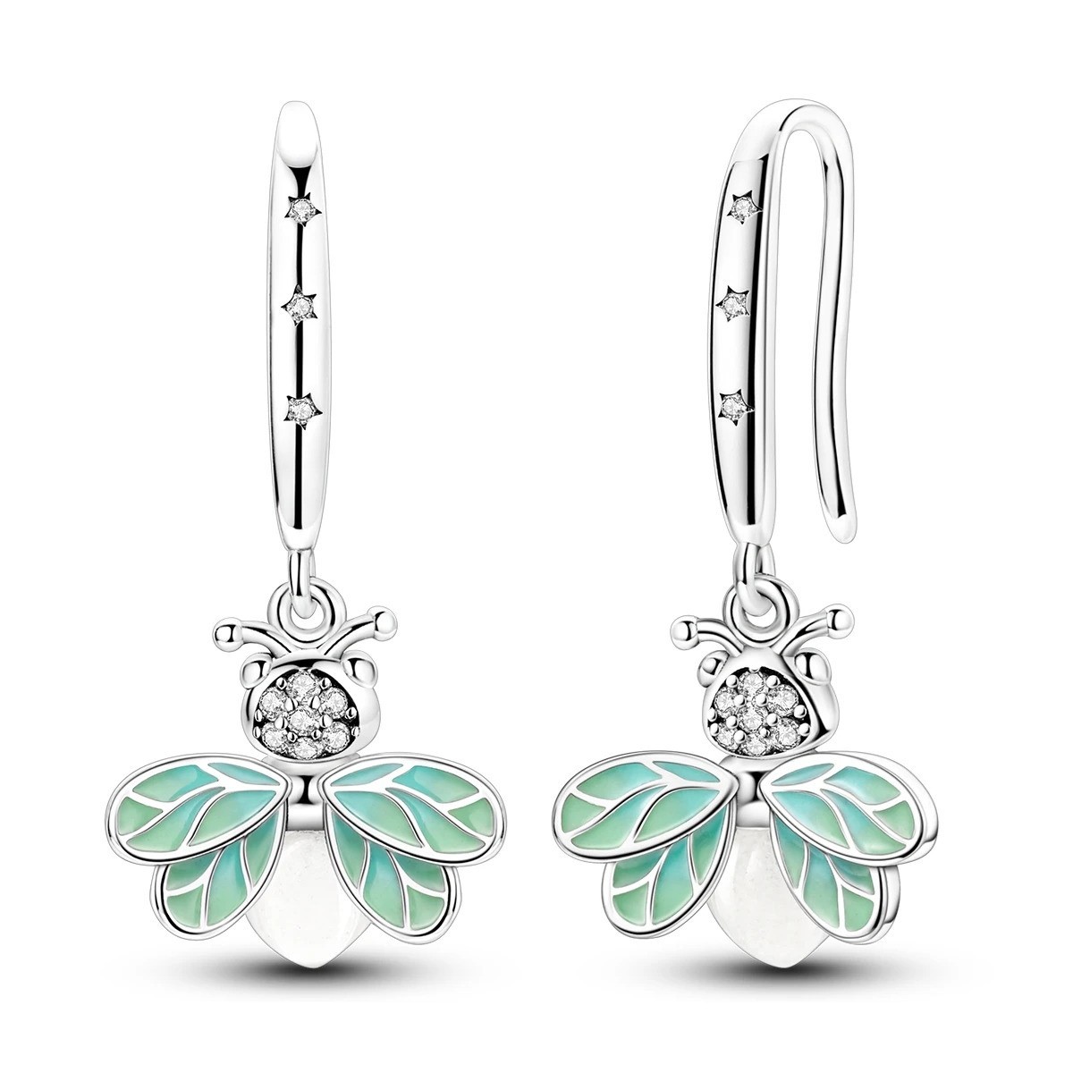 925 Sterling Silver Firefly Earrings Glow in the Dark Luminous Bug Dangles