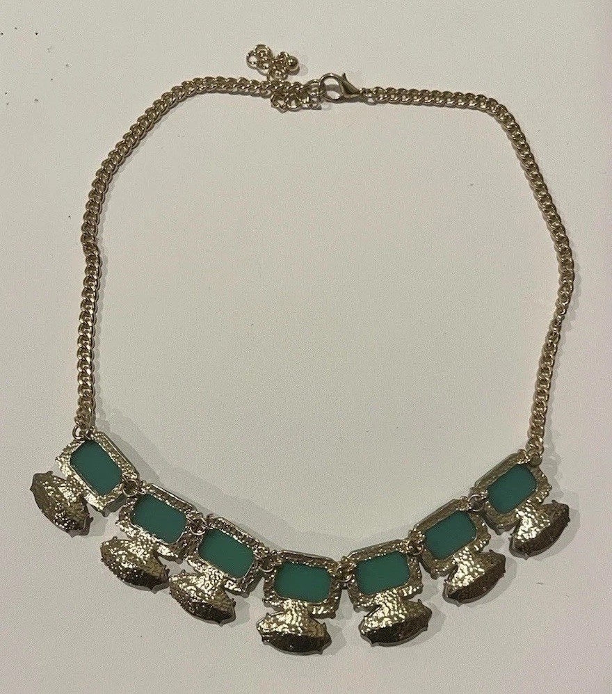 3 Bib Necklace Flower Rhinestone Enamel Black Green Statement Gold Tone 2010s