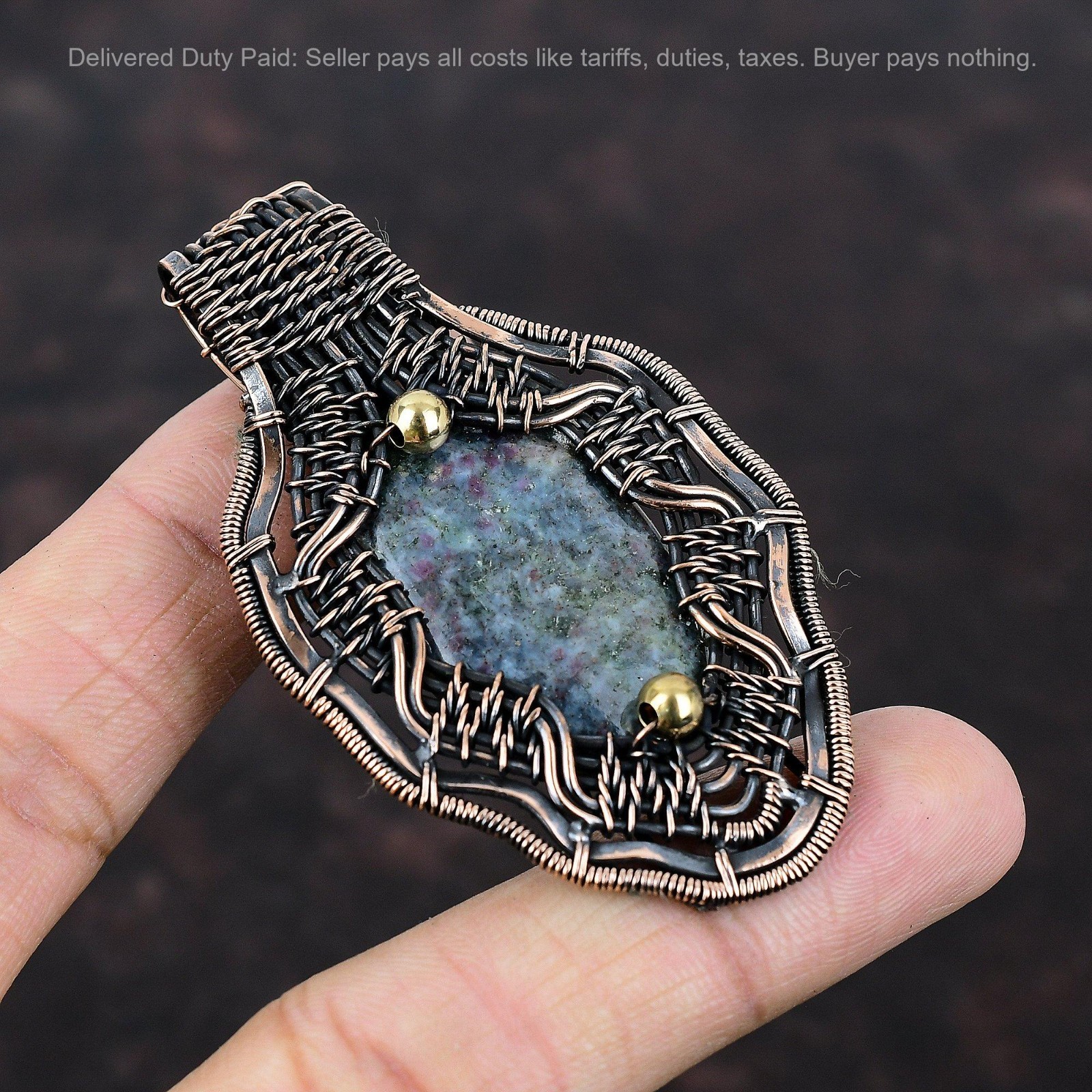 Valentines Deal Copper Ruby In Blue Kyanite Stone Wire Wrapped Pendant Jewelry