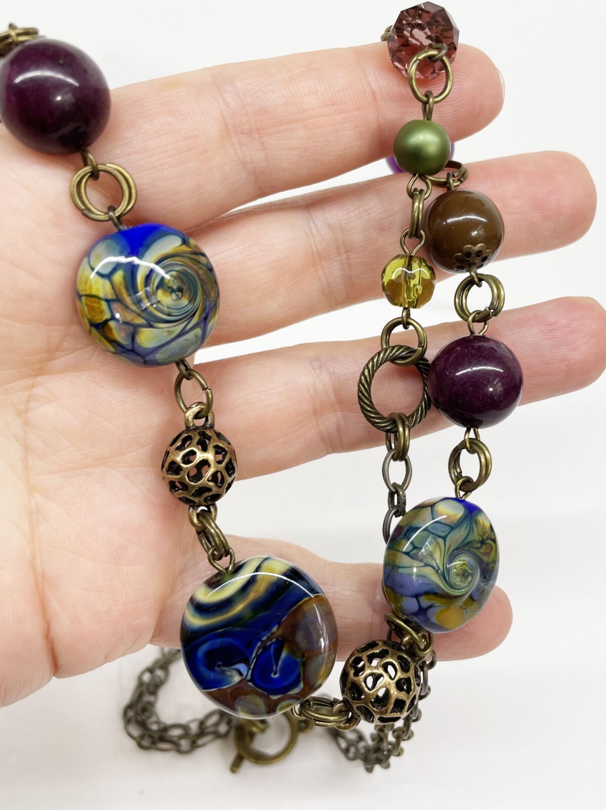 Handmade Elegant Romantic Necklace with Lampwork beads Tamara Yarilo Brand 26 in