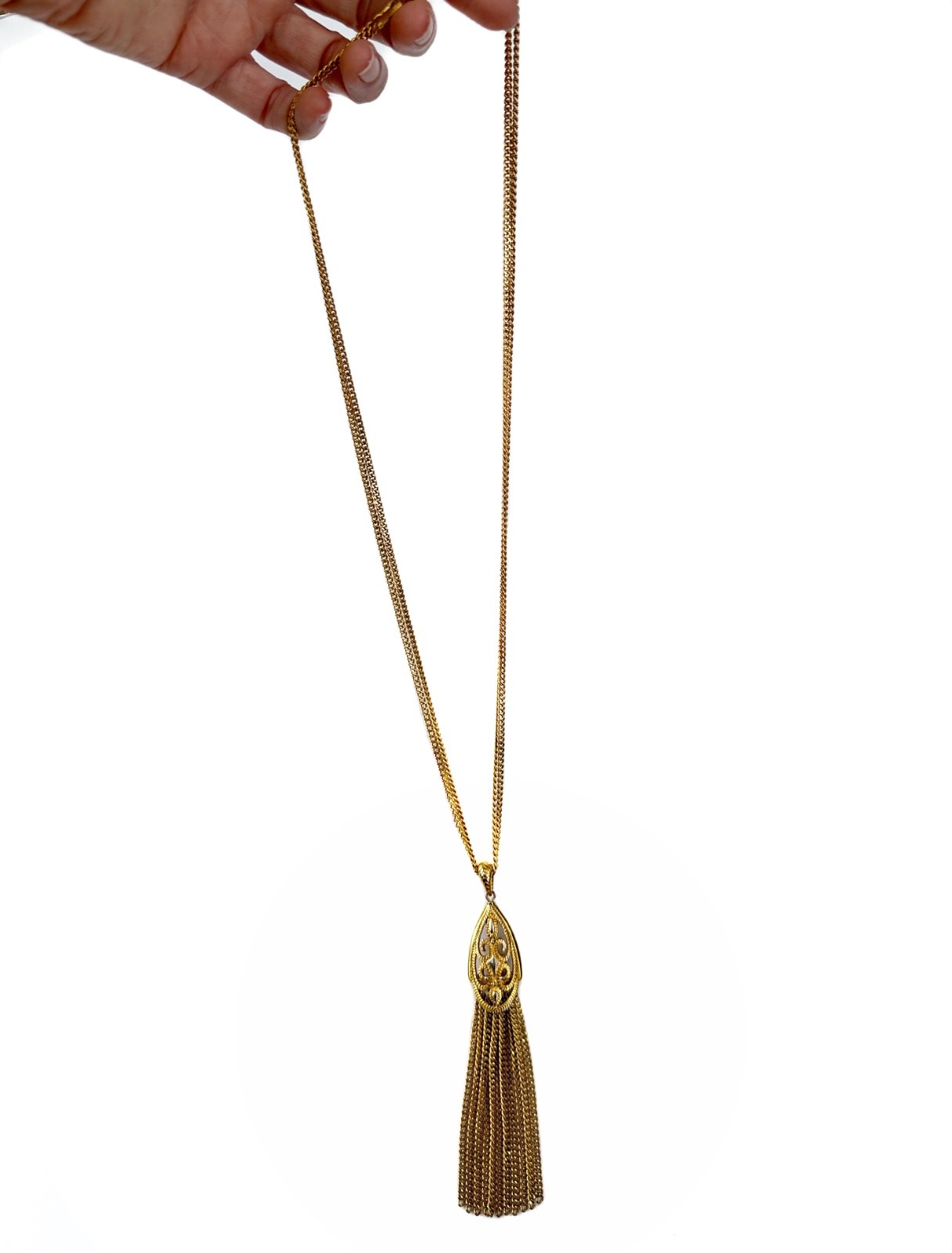 Monet Double Chain Teardrop Pendant Tassle Necklace Gold & Silver Plated