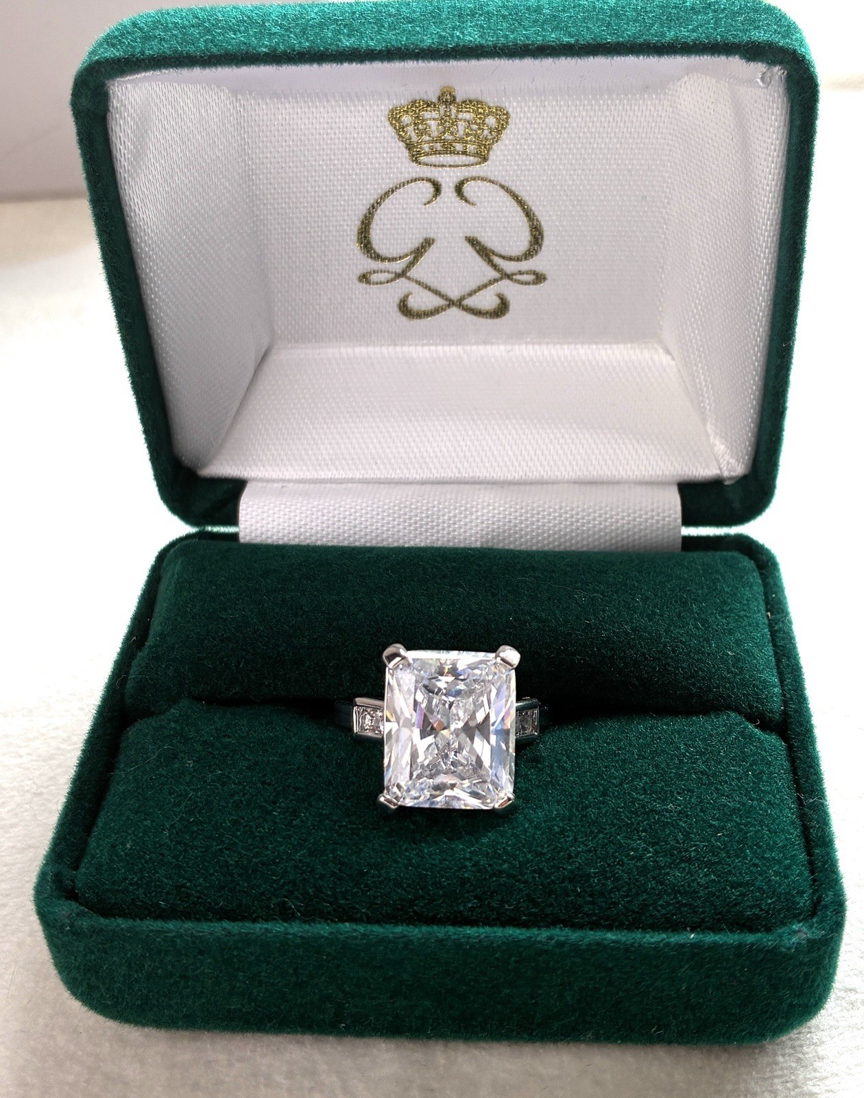 Grace Kelly Engagement Ring Replica Clarion Pell Emerald Cut, CZ Size 7 W/ Box