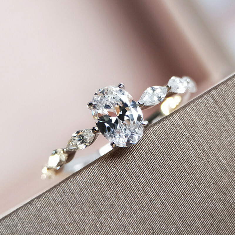 Elegant 925 Silver Ring Women Oval Cut Cubic Zircon Wedding Jewelry Sz 6-10