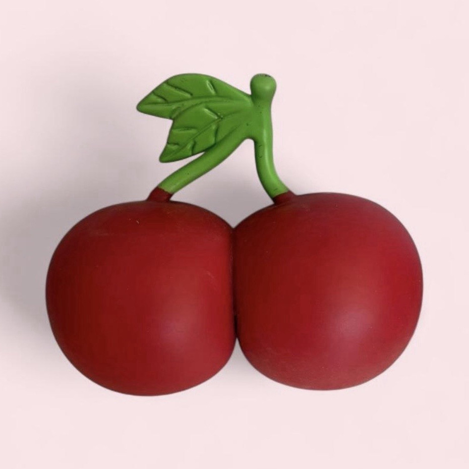 Jumbo Red & Green Cherry Stud Earrings Plastic Fruit Theme Lobe No Stone