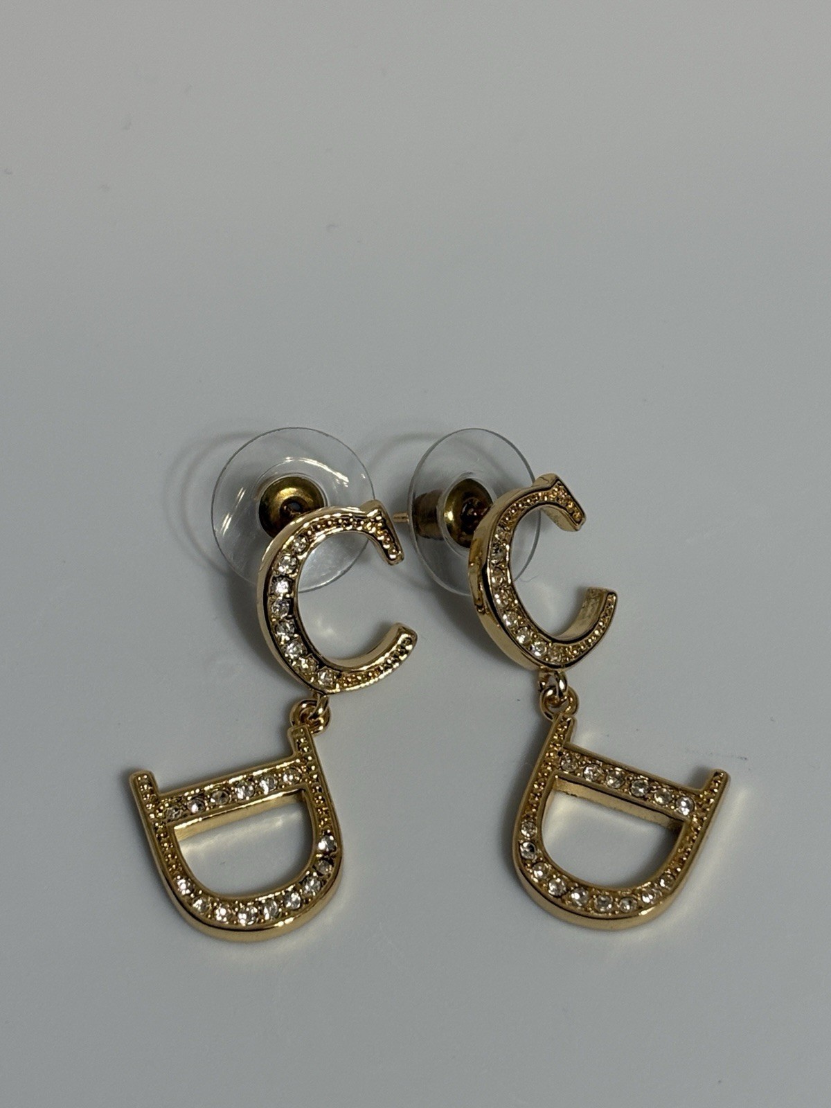 Vtg Christian Dior By John Galliano Gold Crystal CD Logo Drop Earrings